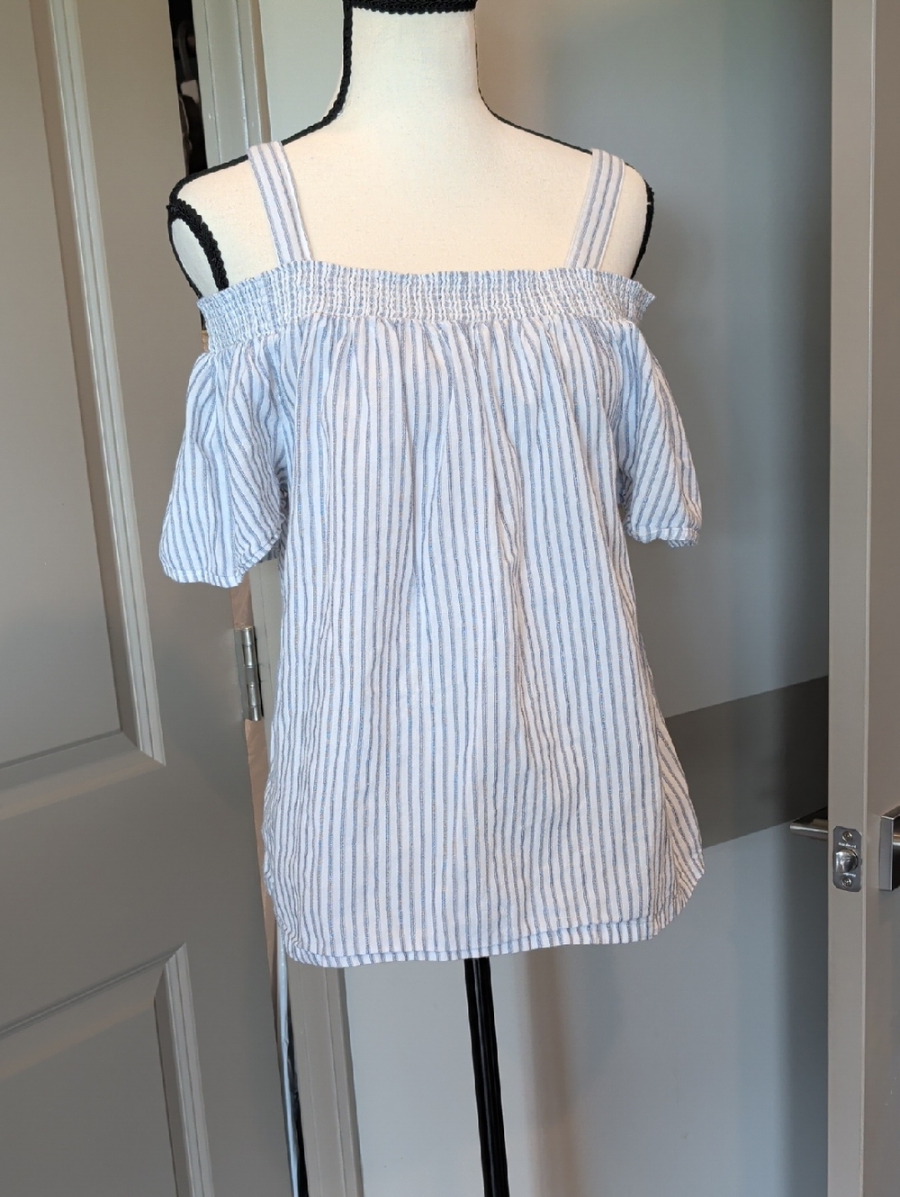 GAP Blue and White Striped Off-Shoulder Tunic